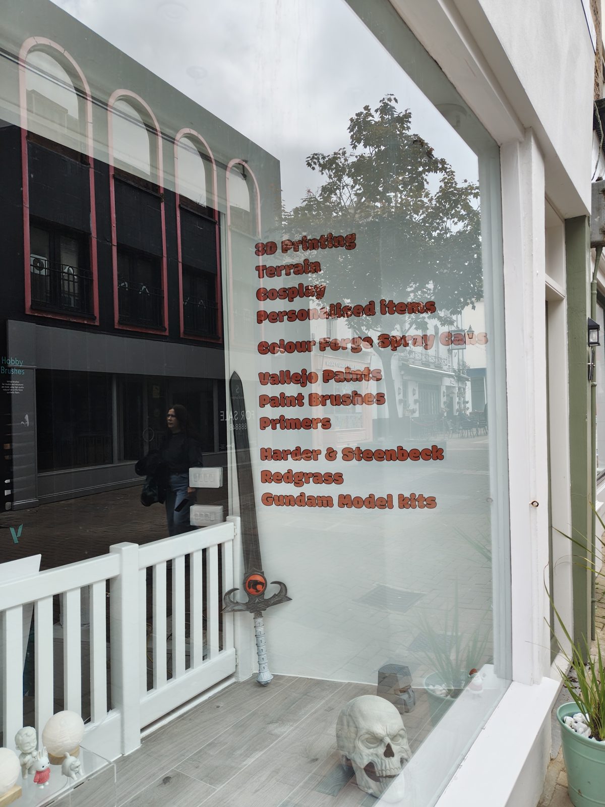 Physibles shop window at 19 Bath Street St Helier Jersey showing Colour Forge Vallejo and Gunpla