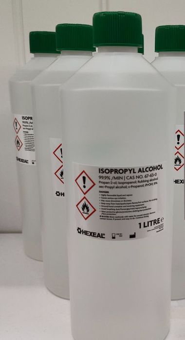 One-litre bottles of 99.9% isopropyl alcohol